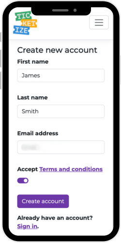 account setup page