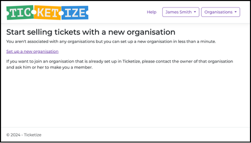 organisation setup page